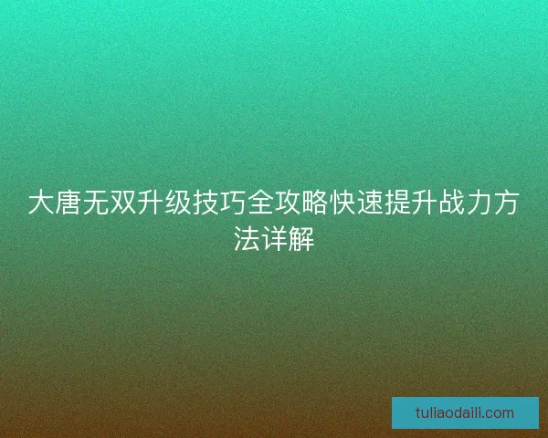 大唐无双升级技巧全攻略快速提升战力方法详解