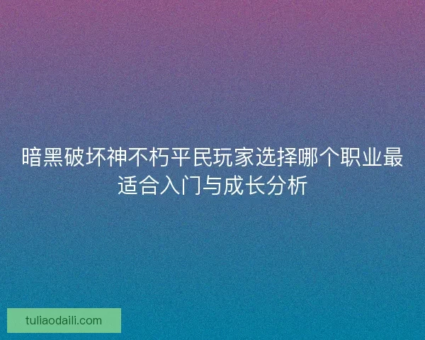 暗黑破坏神不朽平民玩家选择哪个职业最适合入门与成长分析