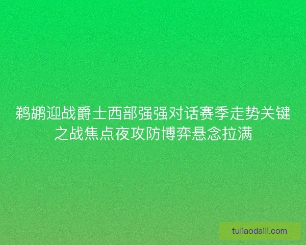 鹈鹕迎战爵士西部强强对话赛季走势关键之战焦点夜攻防博弈悬念拉满