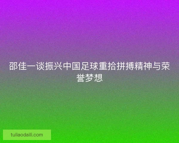 邵佳一谈振兴中国足球重拾拼搏精神与荣誉梦想