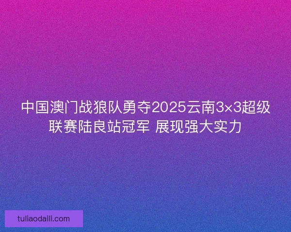中国澳门战狼队勇夺2025云南3×3超级联赛陆良站冠军 展现强大实力